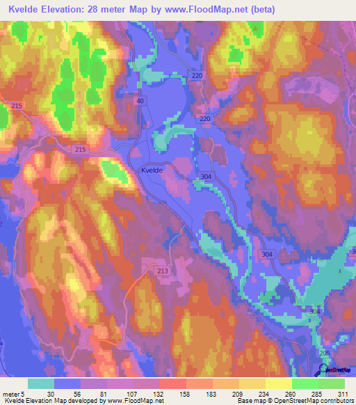 Kvelde,Norway Elevation Map