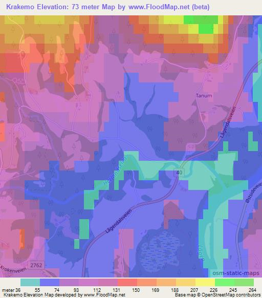 Krakemo,Norway Elevation Map