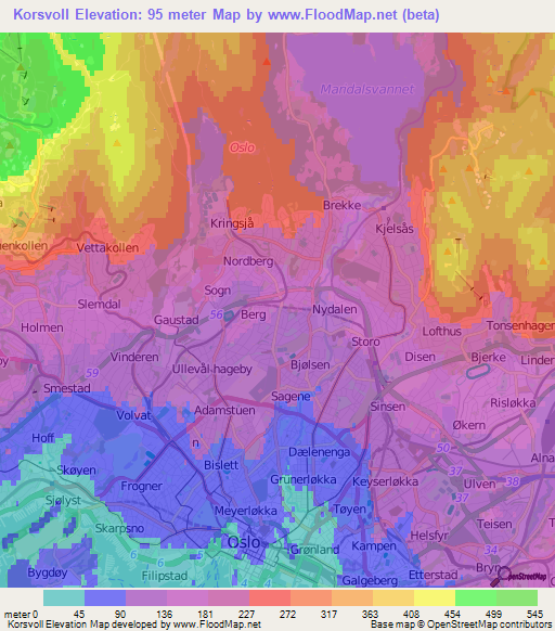 Korsvoll,Norway Elevation Map