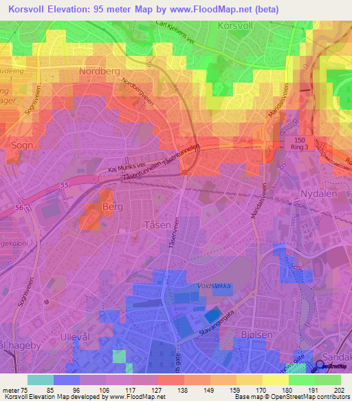Korsvoll,Norway Elevation Map