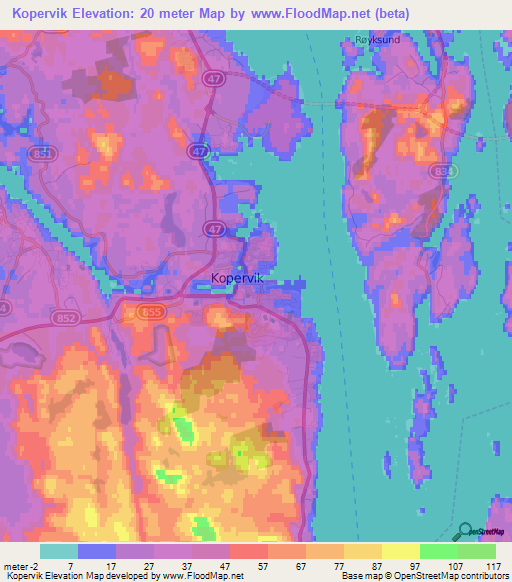 Kopervik,Norway Elevation Map
