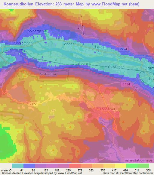 Konnerudkollen,Norway Elevation Map