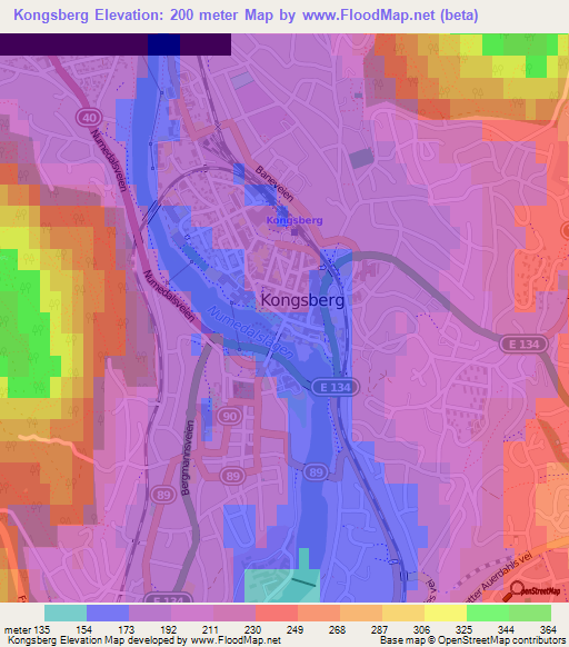 Kongsberg,Norway Elevation Map