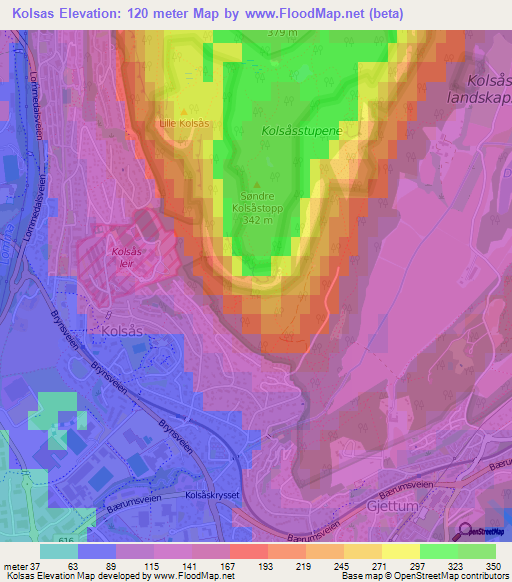 Kolsas,Norway Elevation Map