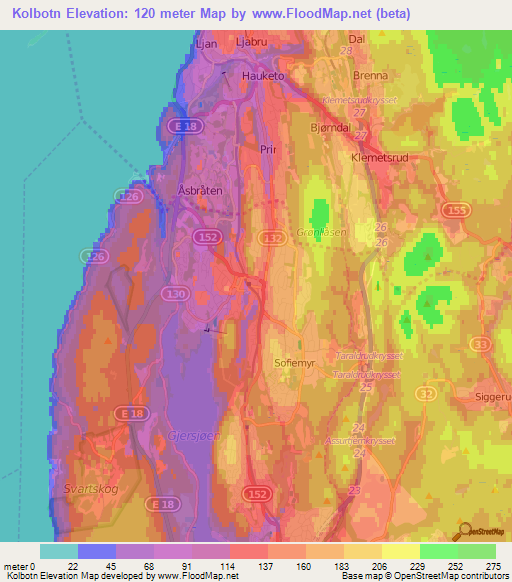 Kolbotn,Norway Elevation Map