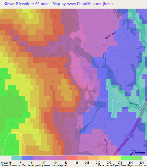 Klevar,Norway Elevation Map