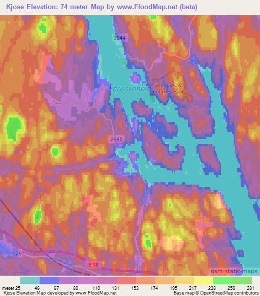Kjose,Norway Elevation Map