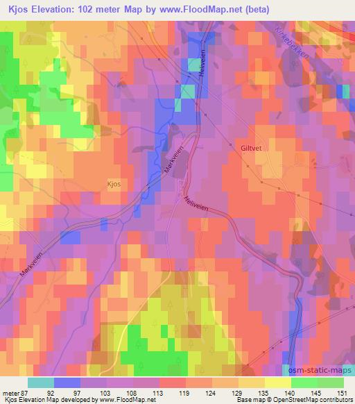 Kjos,Norway Elevation Map