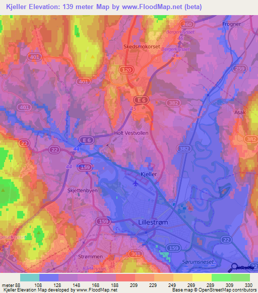 Kjeller,Norway Elevation Map