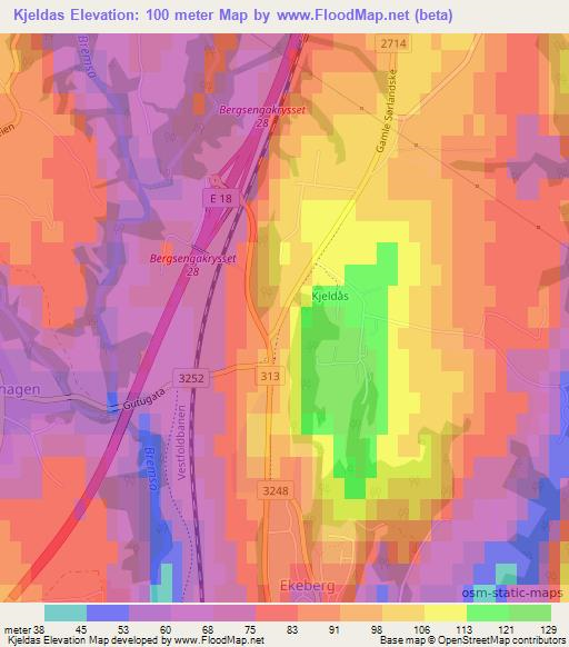 Kjeldas,Norway Elevation Map