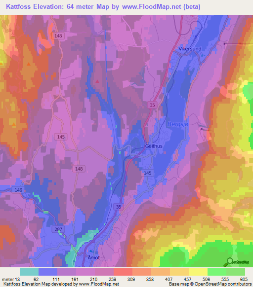 Kattfoss,Norway Elevation Map