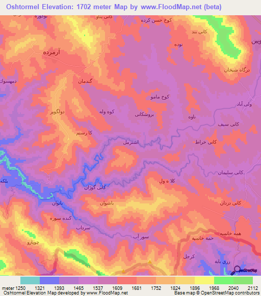 Oshtormel,Iran Elevation Map