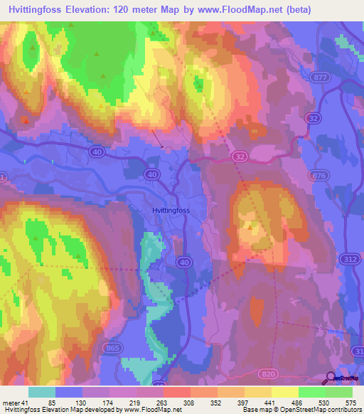 Hvittingfoss,Norway Elevation Map