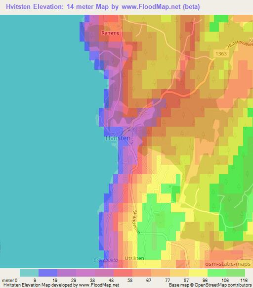 Hvitsten,Norway Elevation Map