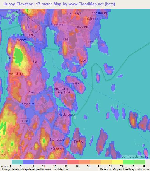 Husoy,Norway Elevation Map