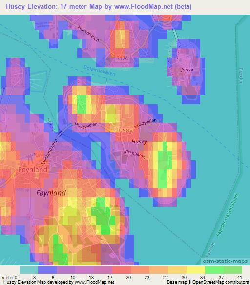 Husoy,Norway Elevation Map