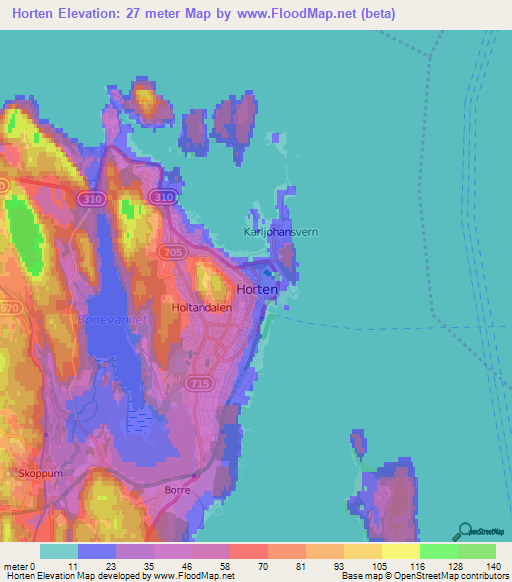 Horten,Norway Elevation Map