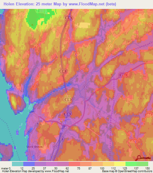 Holen,Norway Elevation Map
