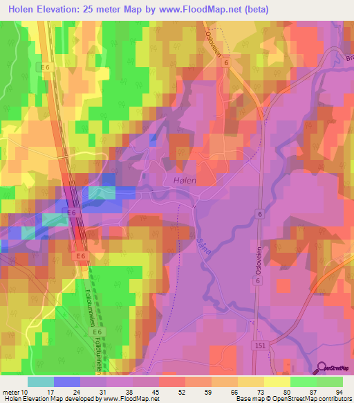 Holen,Norway Elevation Map