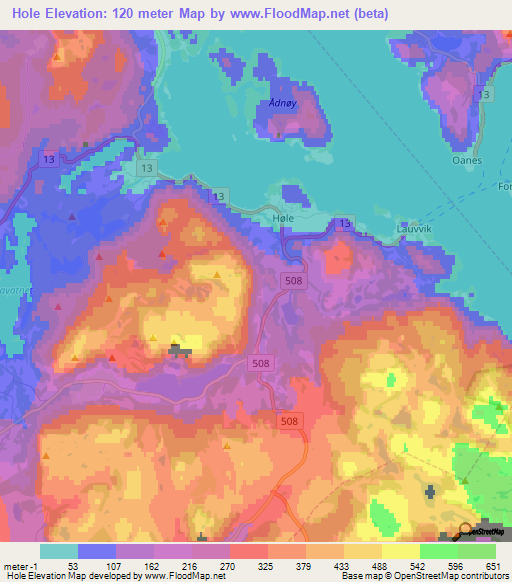 Hole,Norway Elevation Map