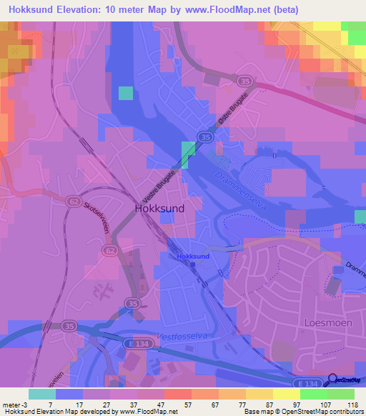 Hokksund,Norway Elevation Map