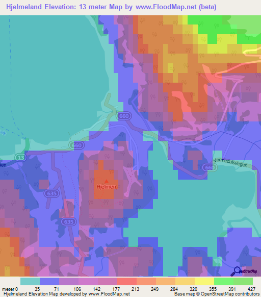 Hjelmeland,Norway Elevation Map