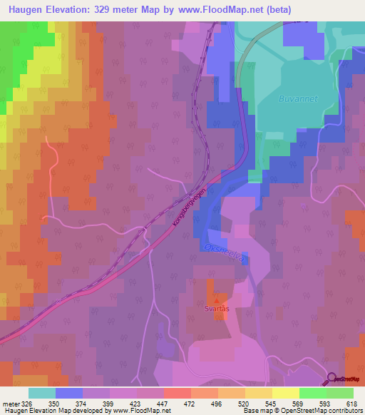 Haugen,Norway Elevation Map