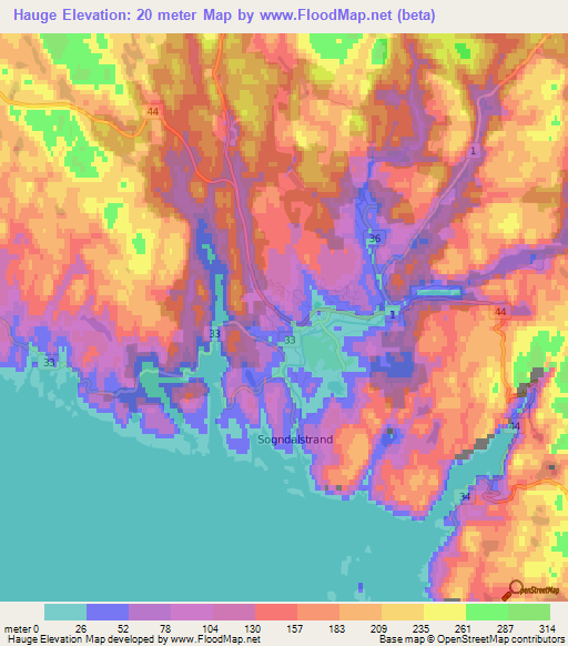Hauge,Norway Elevation Map