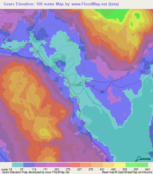 Gvarv,Norway Elevation Map
