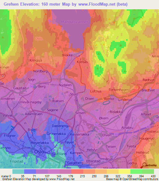 Grefsen,Norway Elevation Map