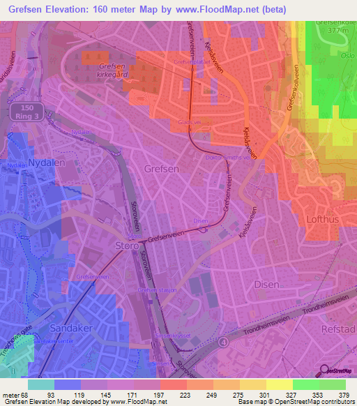 Grefsen,Norway Elevation Map