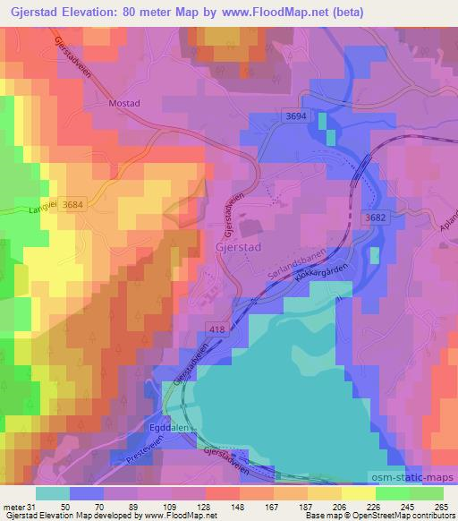 Gjerstad,Norway Elevation Map