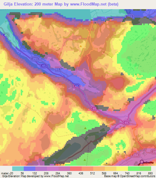 Gilja,Norway Elevation Map