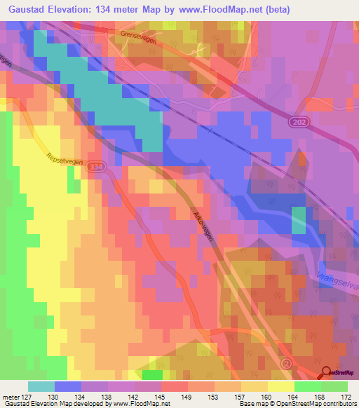 Gaustad,Norway Elevation Map