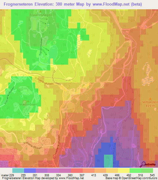 Frognerseteren,Norway Elevation Map