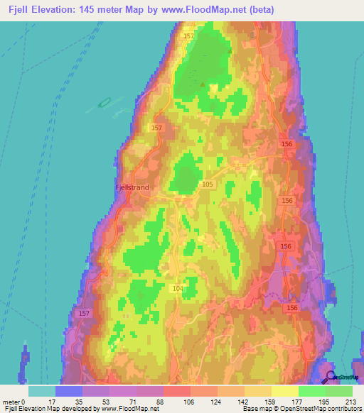 Fjell,Norway Elevation Map