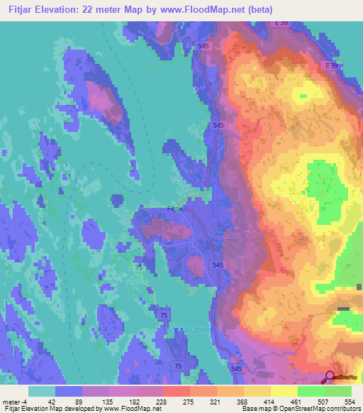 Fitjar,Norway Elevation Map