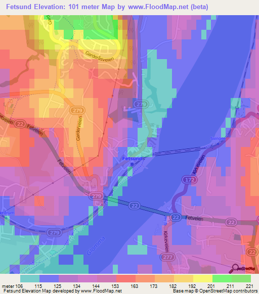 Fetsund,Norway Elevation Map