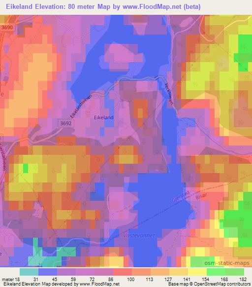 Eikeland,Norway Elevation Map