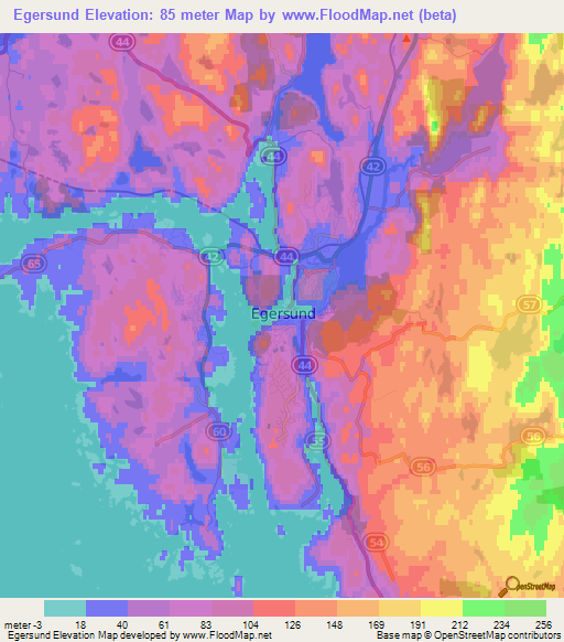 Egersund,Norway Elevation Map
