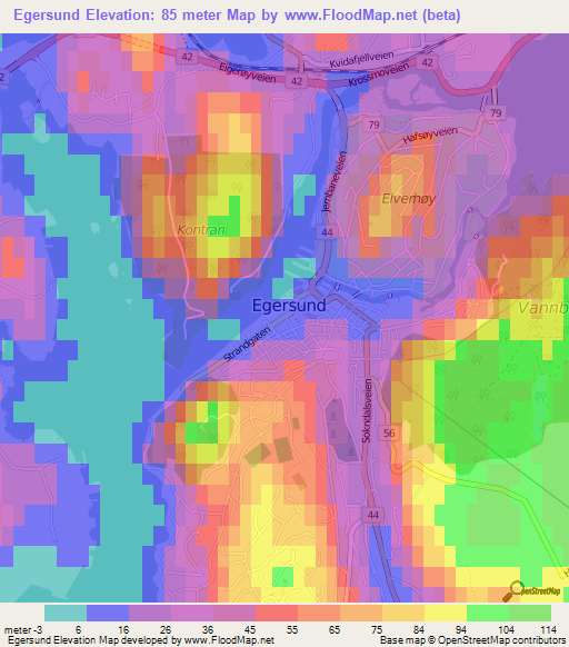 Egersund,Norway Elevation Map