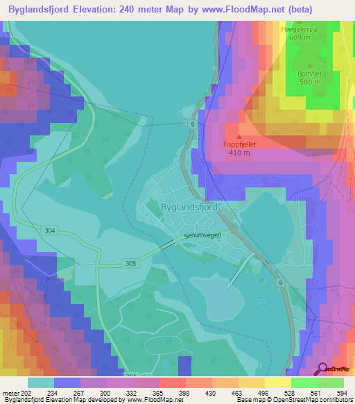 Byglandsfjord,Norway Elevation Map