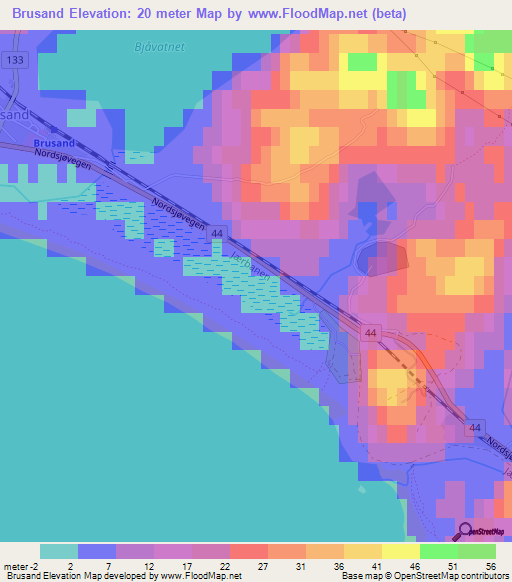 Brusand,Norway Elevation Map