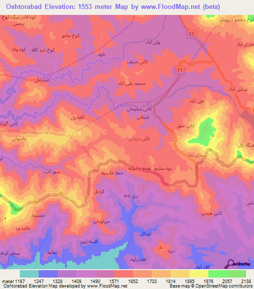 Oshtorabad,Iran Elevation Map