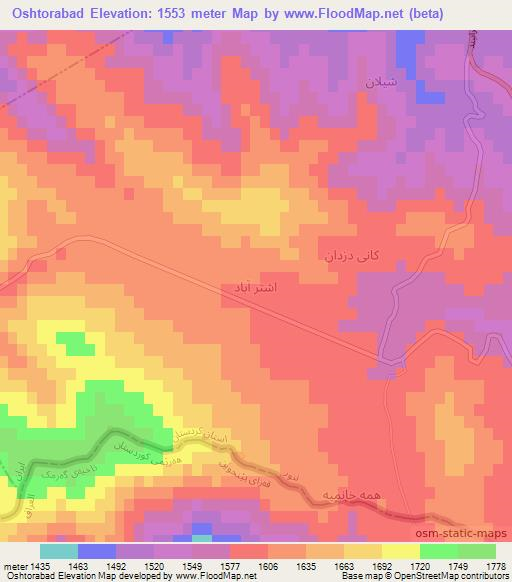 Oshtorabad,Iran Elevation Map