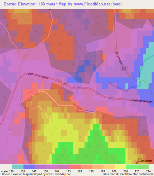 Borrud,Norway Elevation Map