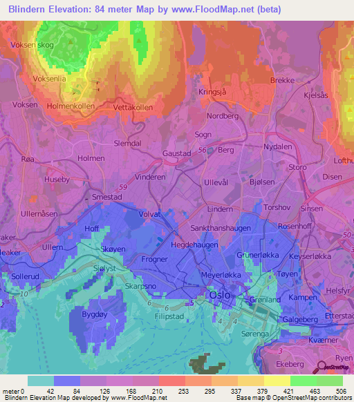 Blindern,Norway Elevation Map