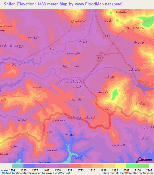Shilan,Iran Elevation Map