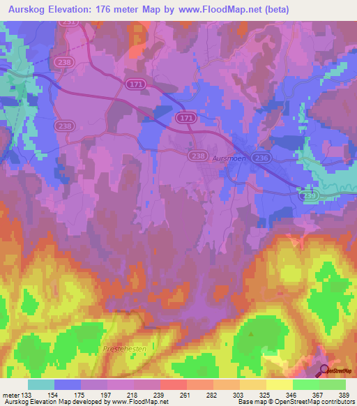 Aurskog,Norway Elevation Map