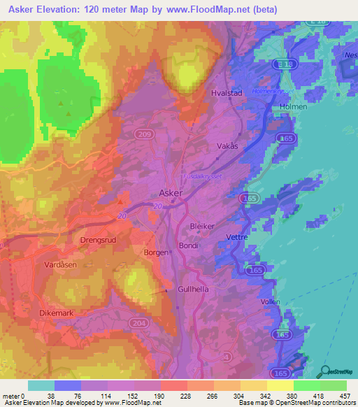 Asker,Norway Elevation Map